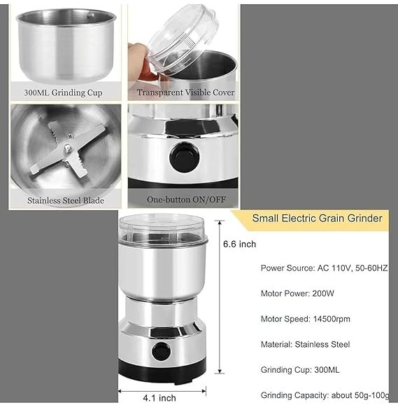 Nima Mixer Grinder Smash Machine Stainless Steel Multifunctional Electric Grinder & Chopper Dried Spice Hurbal Masala Coffee Beans, Nuts & Grains, Household Mixer, Powerful Motor Blender (Multi 6)