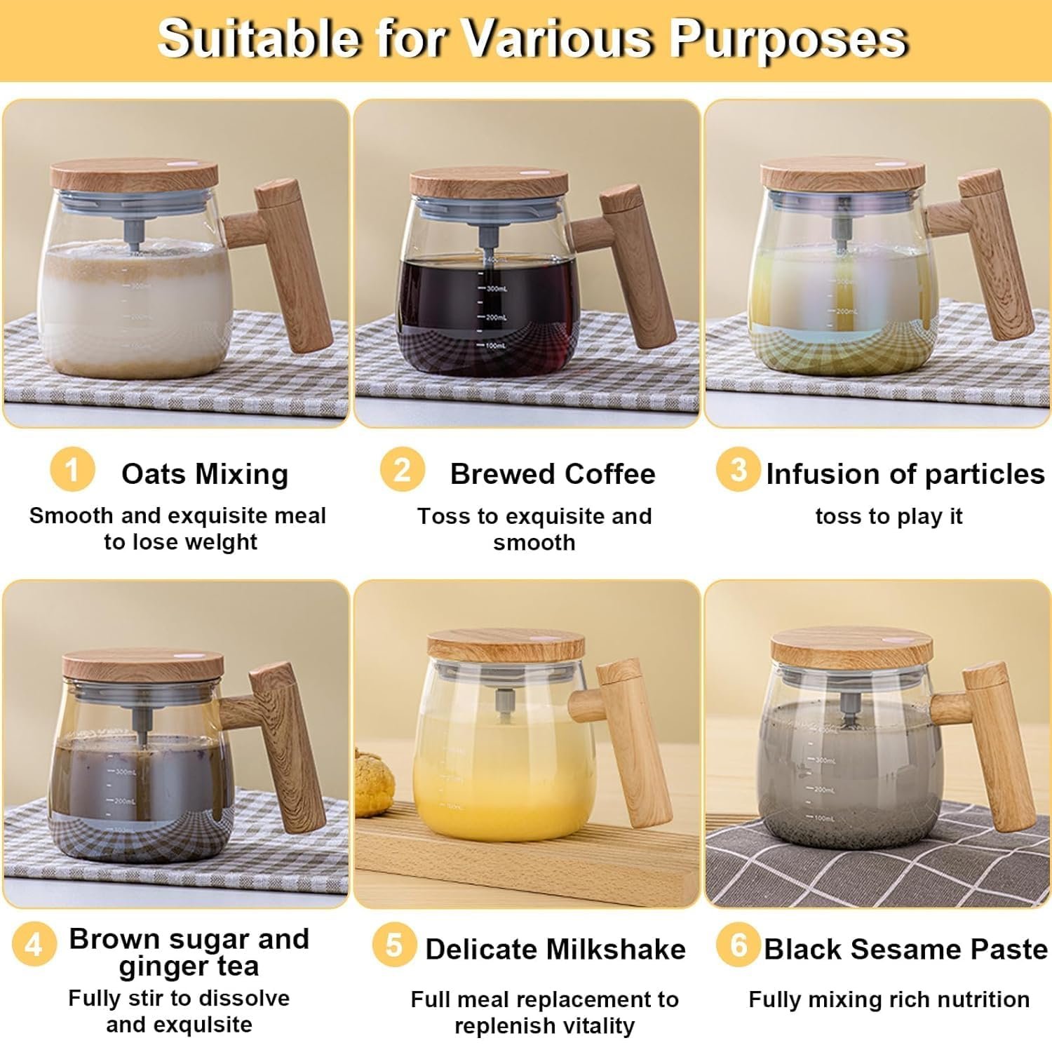 Self Stirring Coffee Mug, Glass Electric Self Mixing Cup with Lid & Handle, 400ml Auto Self Stirring Cup to Stir Coffee, Mixed Milk, Powder (400 ml)