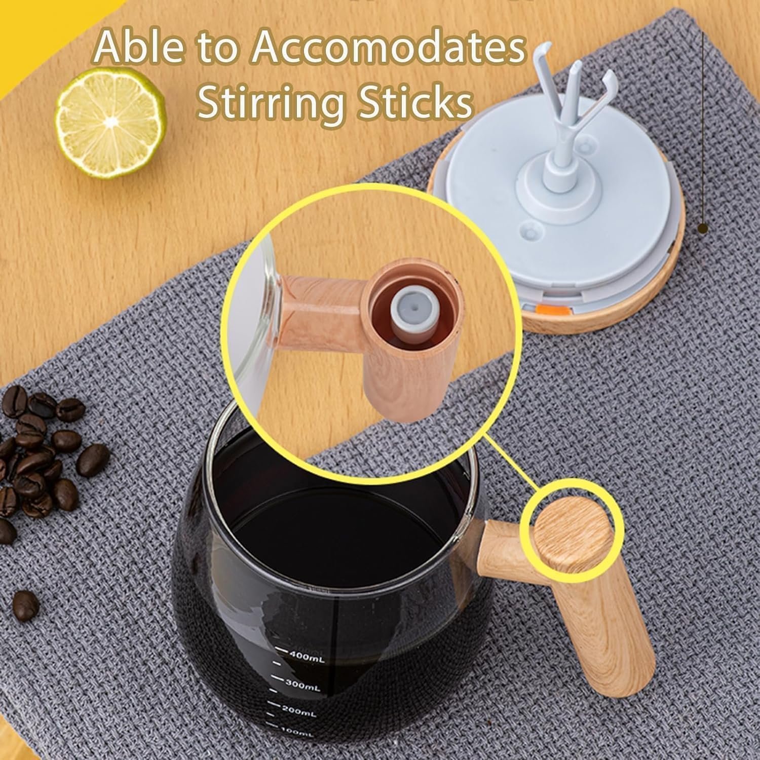 Self Stirring Coffee Mug, Glass Electric Self Mixing Cup with Lid & Handle, 400ml Auto Self Stirring Cup to Stir Coffee, Mixed Milk, Powder (400 ml)