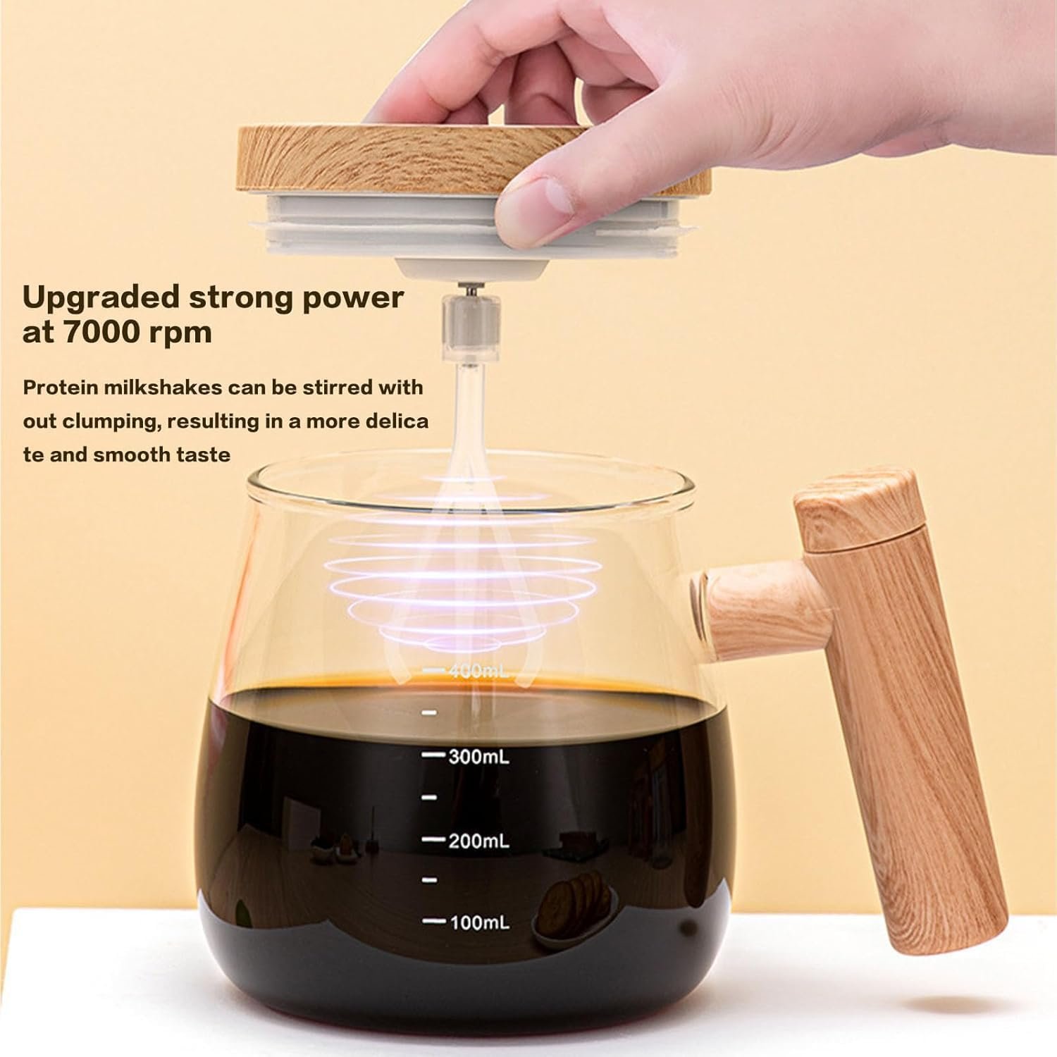 Self Stirring Coffee Mug, Glass Electric Self Mixing Cup with Lid & Handle, 400ml Auto Self Stirring Cup to Stir Coffee, Mixed Milk, Powder (400 ml)