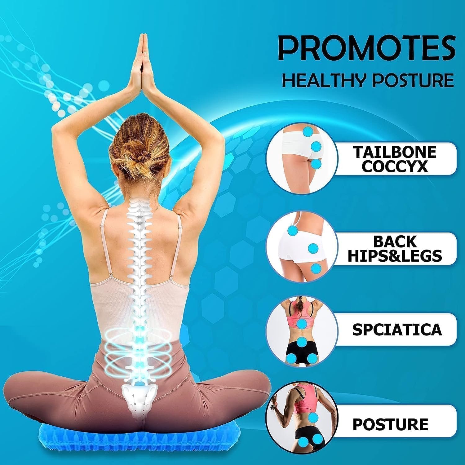 Gel Seat Cushion Summer Breathable Honeycomb Design For Pressure Relief Back Tailbone Pain - Home Office Wheelchair Chair Cars