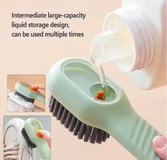 Multifunctional Brush with Liquid Box, Household Soft Fur Liquid Cleaning Shoe Brush, Long Handle Shoe Brush Press Type Automatic Liquid