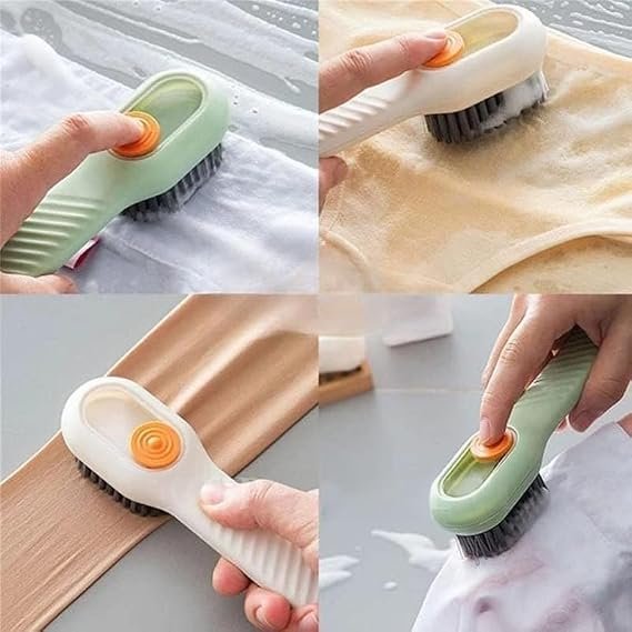 Multifunctional Brush with Liquid Box, Household Soft Fur Liquid Cleaning Shoe Brush, Long Handle Shoe Brush Press Type Automatic Liquid