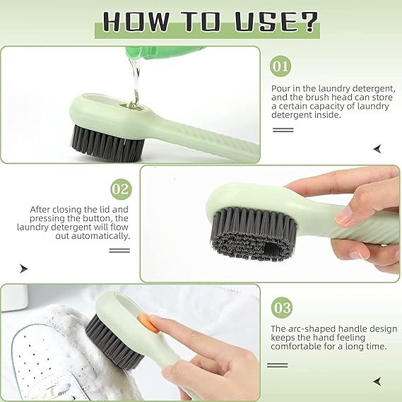 Multifunctional Brush with Liquid Box, Household Soft Fur Liquid Cleaning Shoe Brush, Long Handle Shoe Brush Press Type Automatic Liquid