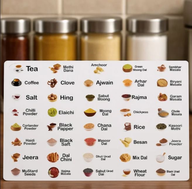 3D Waterproof Spice Jar Label Stickers – 44 Pcs UV DTF Raised Kitchen Organizer Labels | Durable, Strong Adhesive & Stylish Design