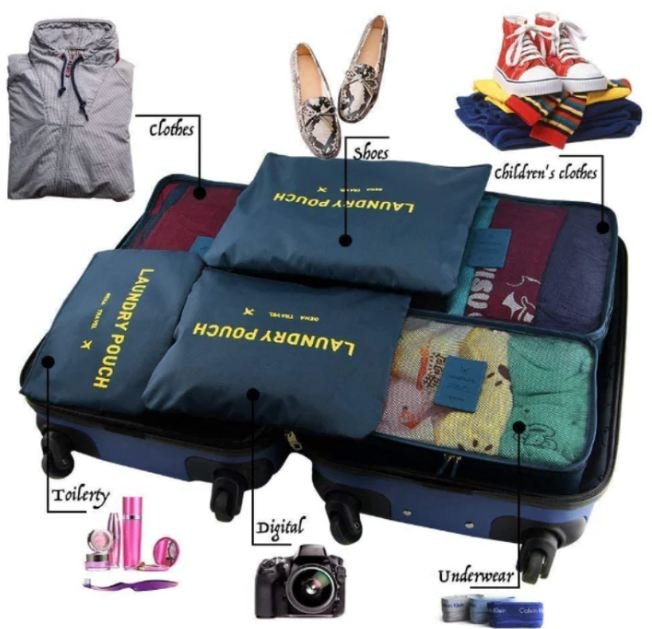Travel Organizer Bags Set of 6 | Waterproof Clothes Packing Cubes with Zipper | Multipurpose Luggage Organizer Pouch for Travel & Storage