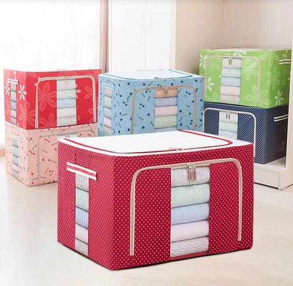 Buy Foldable Clothes Storage Box with Zip – Large Fabric Organizer with Transparent Window | Dustproof Wardrobe Bag for Sarees, Blankets, Quilts & Bedding (Random Colour-Pack of 1) Online at Dmark