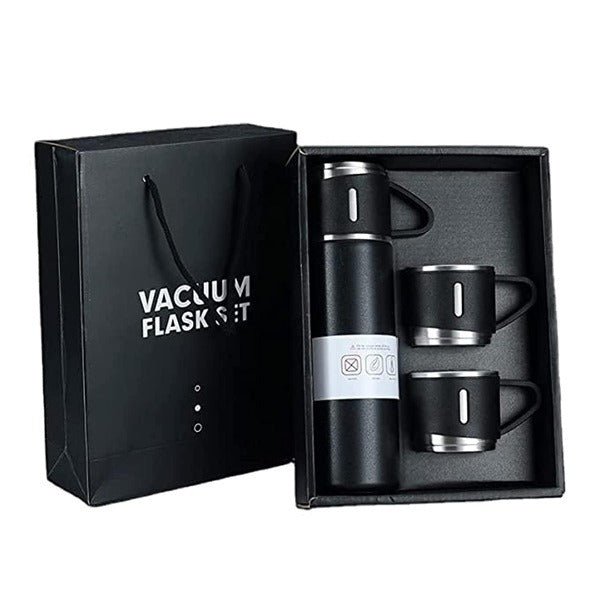 Stainless Steel Vacuum Flask Set with 3 Steel Cups Combo for Coffee Hot Drink and Cold Water Flask Ideal Gifting Travel Friendly Latest Flask Bottle tainless Steel Thermo 500ml Vacuum  ((Random Color-Pack of 1))