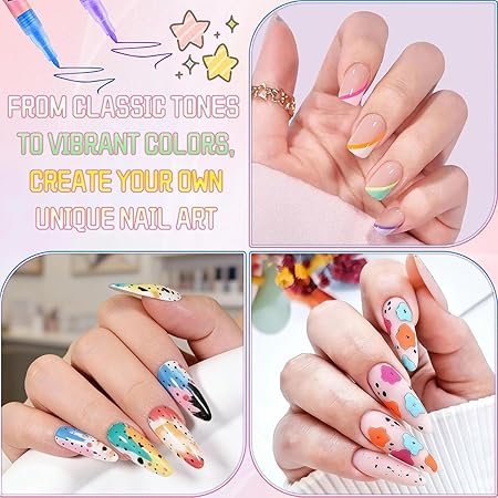 12pcs 3D Pens Set for Nail Art, 0.7MM Nail Art Drawing Pen Colorful Nail Gel Polish Pens Art Pens Nail Drawing Pen Manicure Tools for Nail Art DIY (12 Colors)