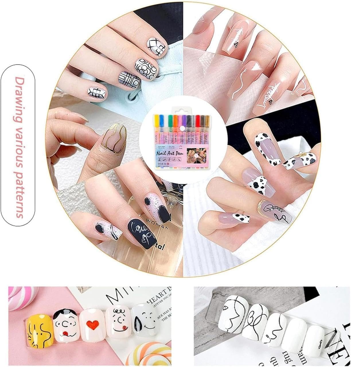 12pcs 3D Pens Set for Nail Art, 0.7MM Nail Art Drawing Pen Colorful Nail Gel Polish Pens Art Pens Nail Drawing Pen Manicure Tools for Nail Art DIY (12 Colors)